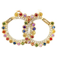 2.81 Carat Multi-Color Sapphire Diamond Yellow Gold Earrings