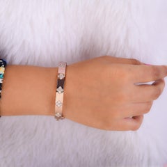 2.81 Carat Natural Pave Diamond Clover 14 Karat Rose Gold Bangle Bracelet