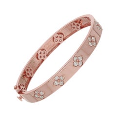 2.81 Carat Natural Pave Diamond Clover 18 Karat Rose Gold Bangle Bracelet
