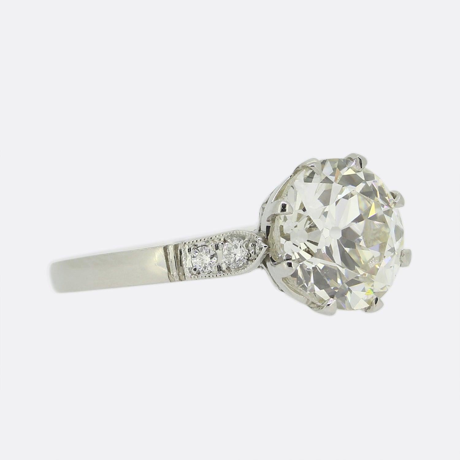 Anillo de compromiso solitario con diamante talla antigua de 2,81 quilates Corte europeo antiguo en venta