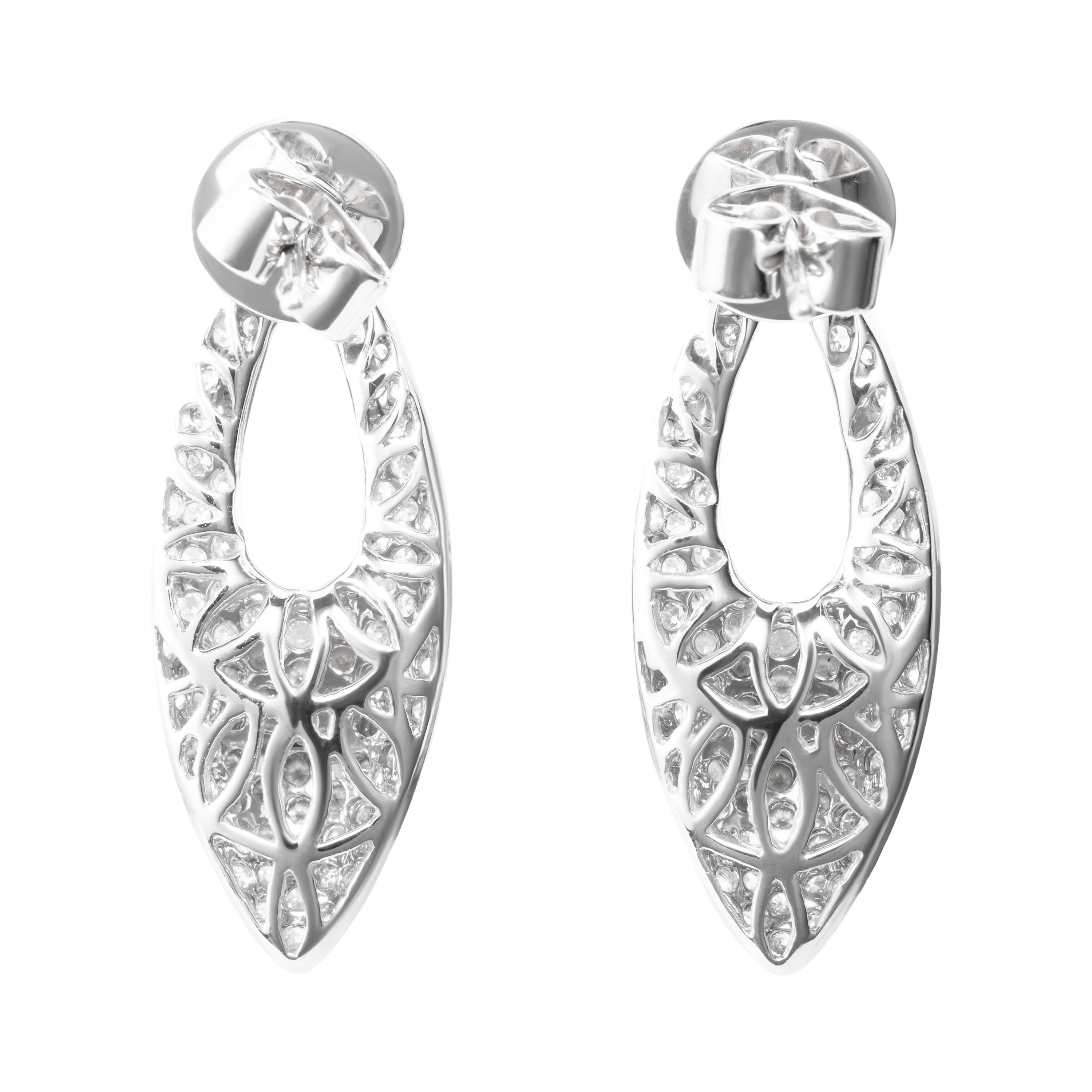 Contemporary 2.81 Carat Pavé Set Round Diamond Cluster 18 Karat White Gold Earrings For Sale