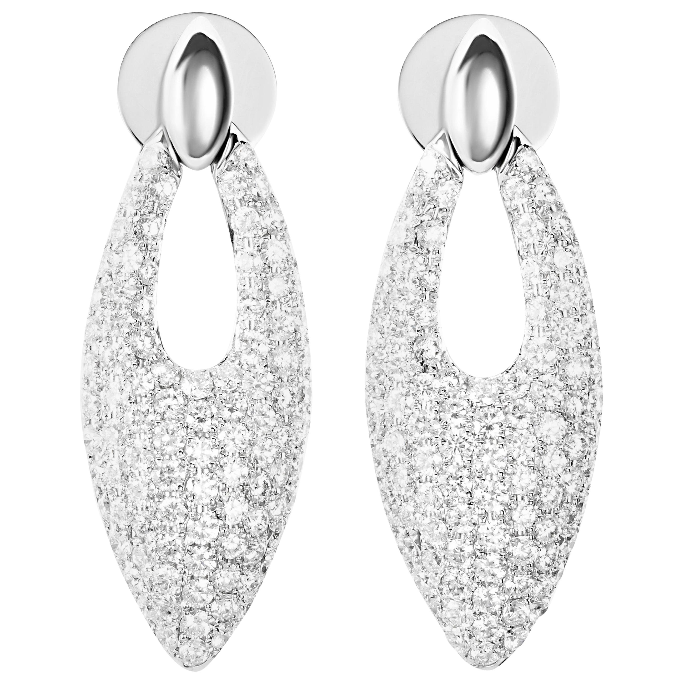 2.81 Carat Pavé Set Round Diamond Cluster 18 Karat White Gold Earrings For Sale