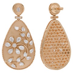 2.81 Carat Pear & Round Diamond Dangle Earrings 14 Karat Yellow Gold Jewelry