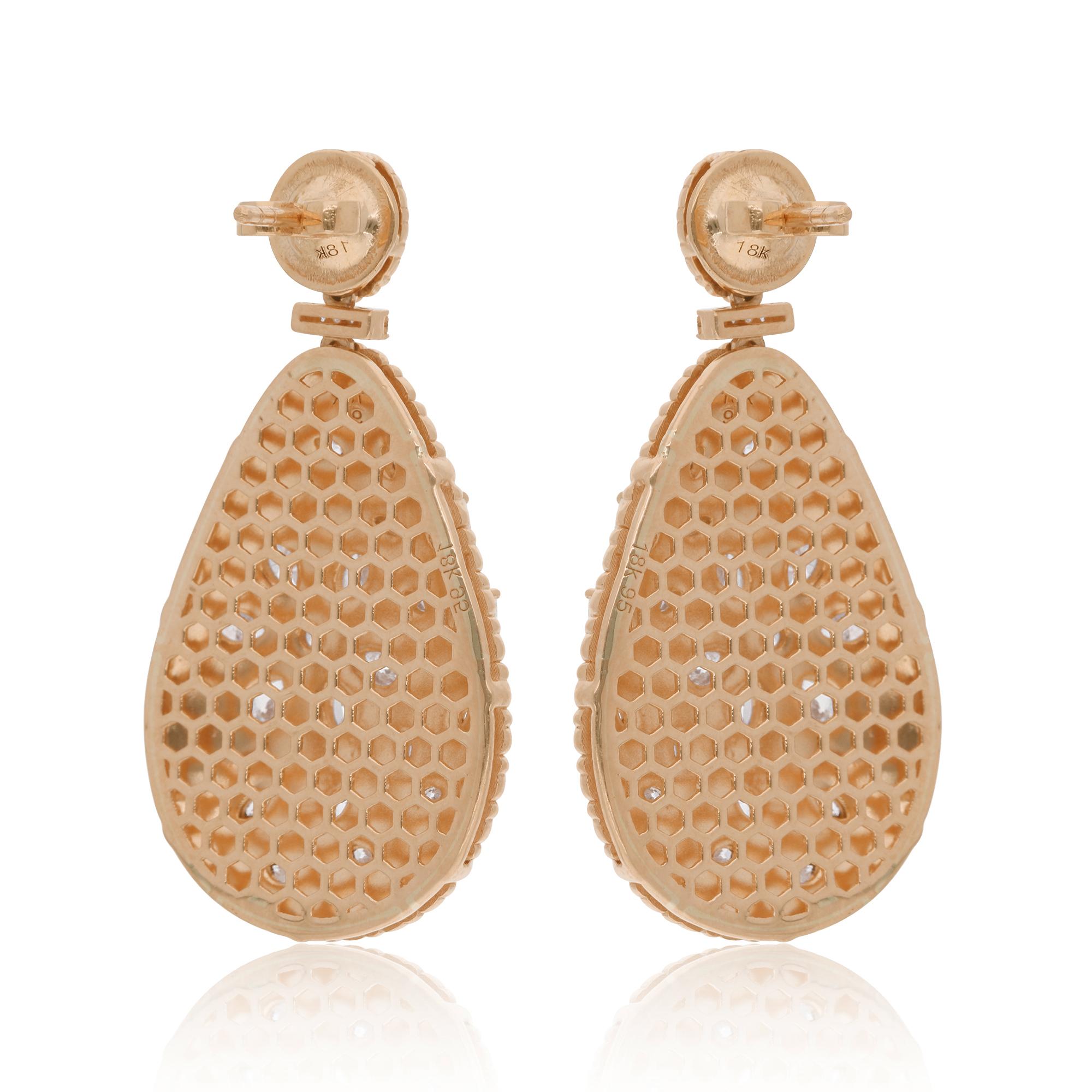 Women's 2.81 Carat Pear & Round Diamond Dangle Earrings 18 Karat Yellow Gold Jewelry For Sale