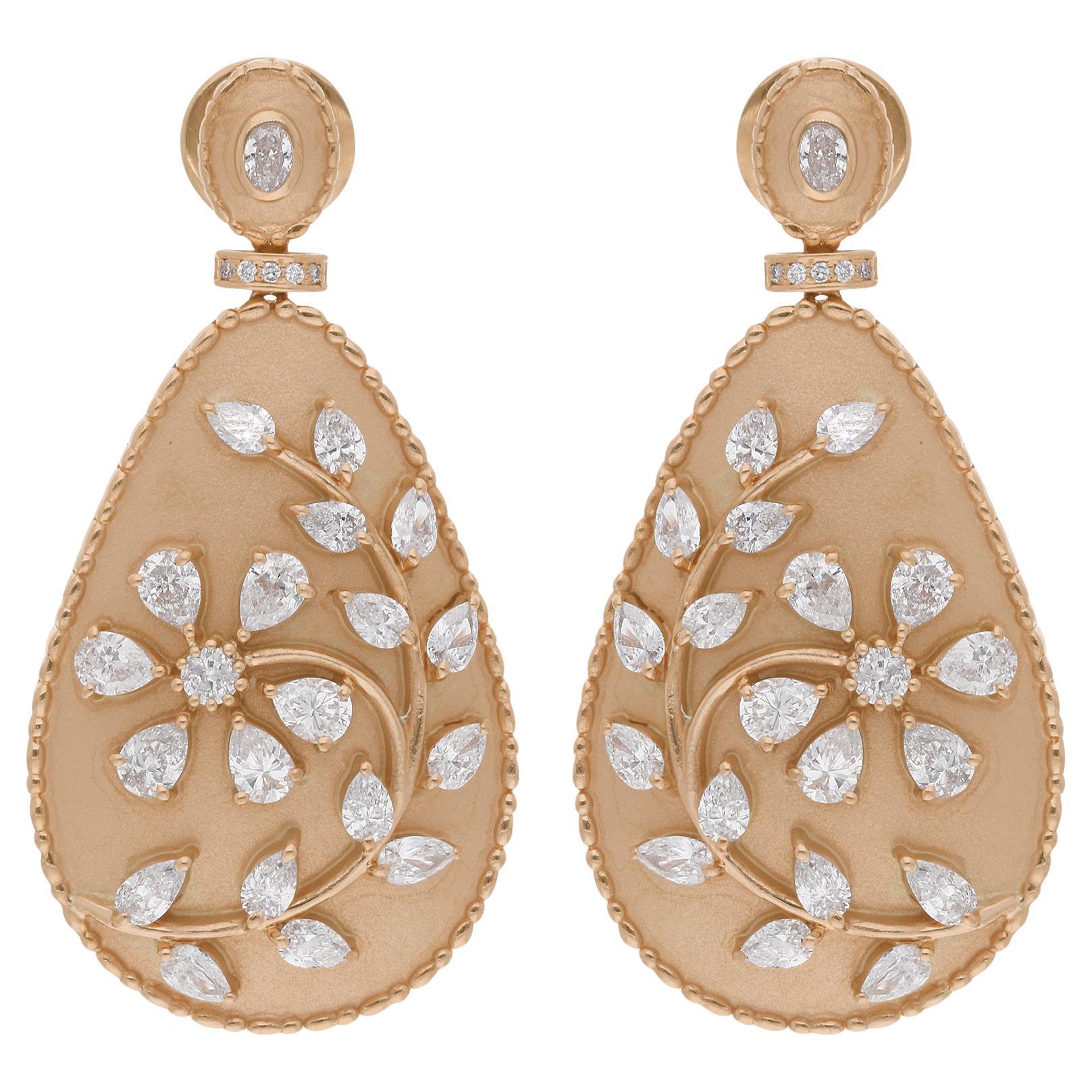 2.81 Carat Pear
Round Diamond Dangle Earrings 18 Karat Yellow Gold Jewelry