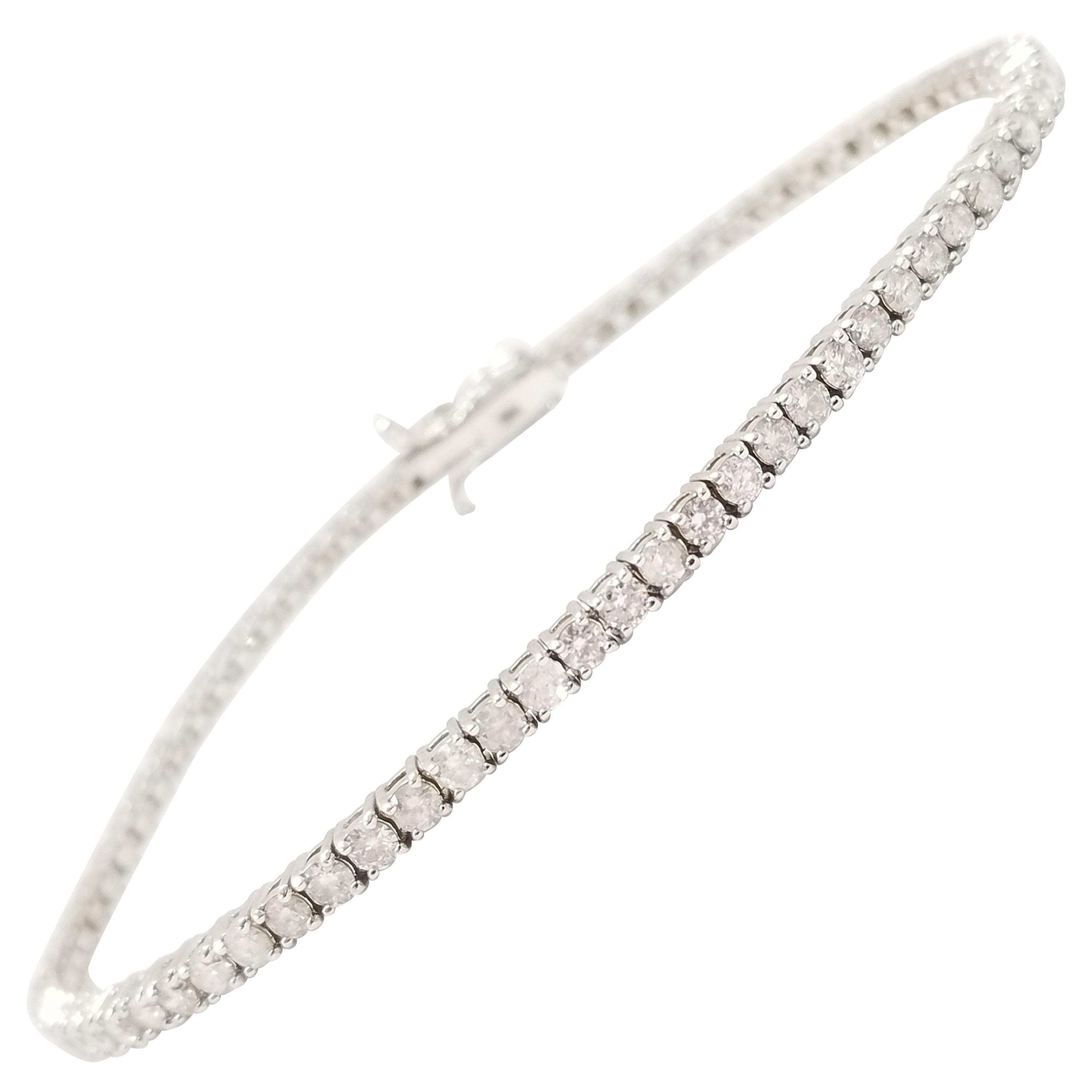 2.81 Carat Round Brilliant Cut Diamond Tennis Bracelet 14 Karat White Gold