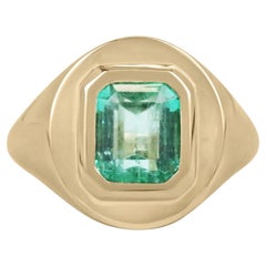 2.81 Carat Sea Green Colombian Emerald-Emerald Cut Solitaire Men's Signet 18K 