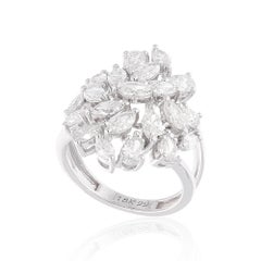 2.81 Carat SI/HI Marquise Pear Diamond Cluster Ring 18 Karat White Gold Jewelry