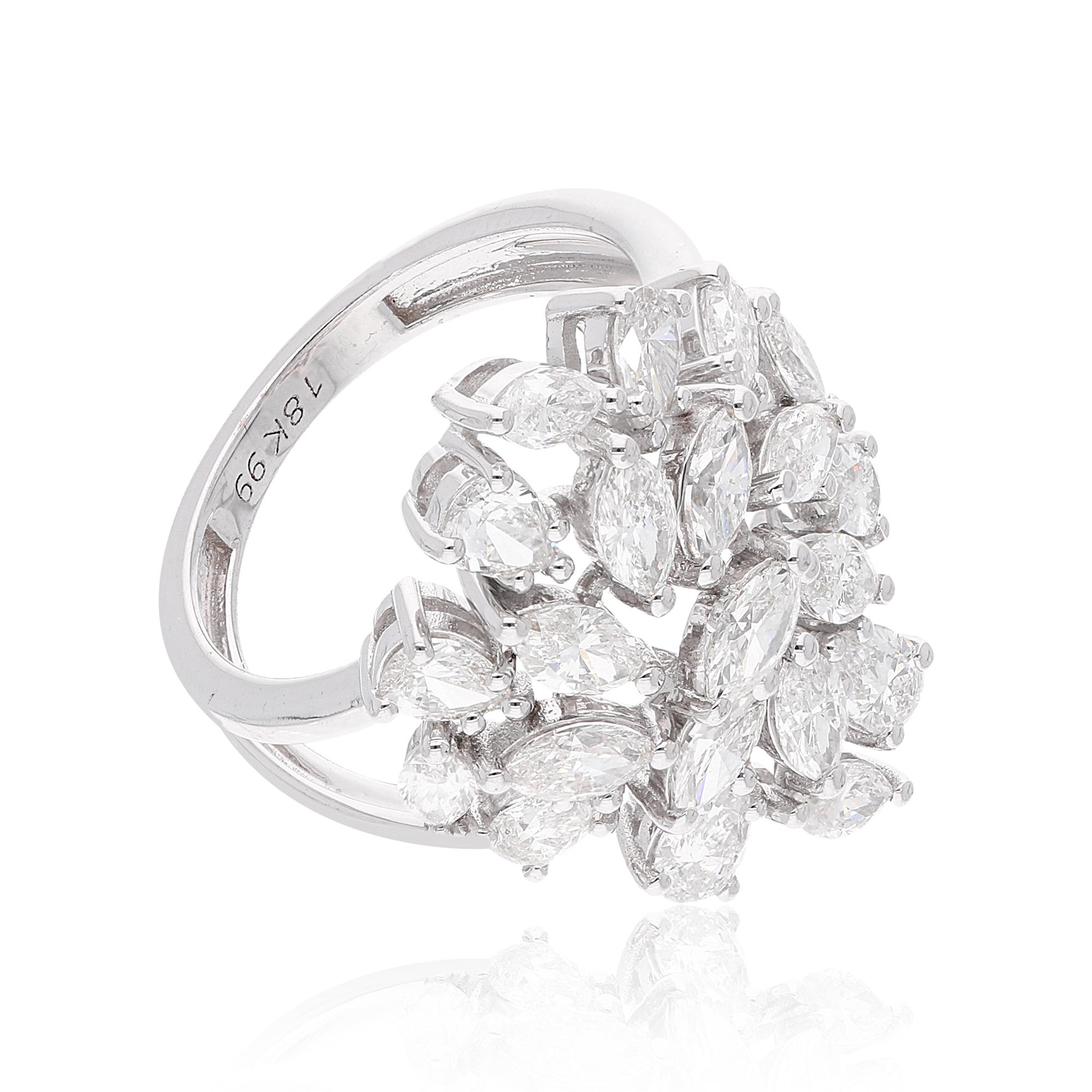 Modern 2.81 Carat SI/HI Marquise Pear Diamond Cluster Ring 18 Karat White Gold Jewelry For Sale