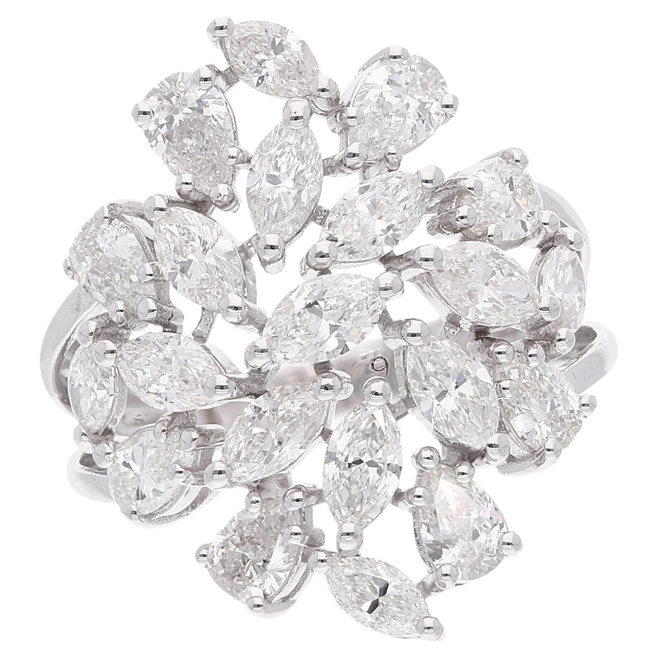 En vente :  Bague en grappe de diamants poire marquise 2,81 carats SI/HI en or blanc 18 carats