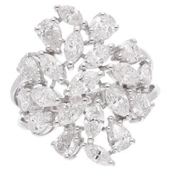 2.81 Carat SI/HI Marquise Pear Diamond Cluster Ring 18 Karat White Gold Jewelry