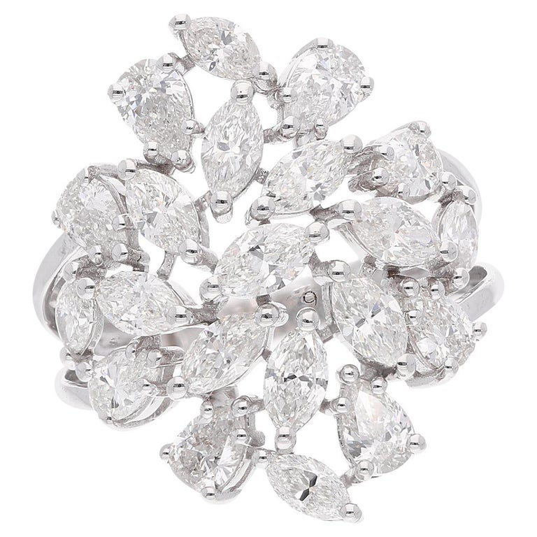 Customizable 2.81 Carat SI/HI Marquise Pear Diamond Cluster Ring 18 ...