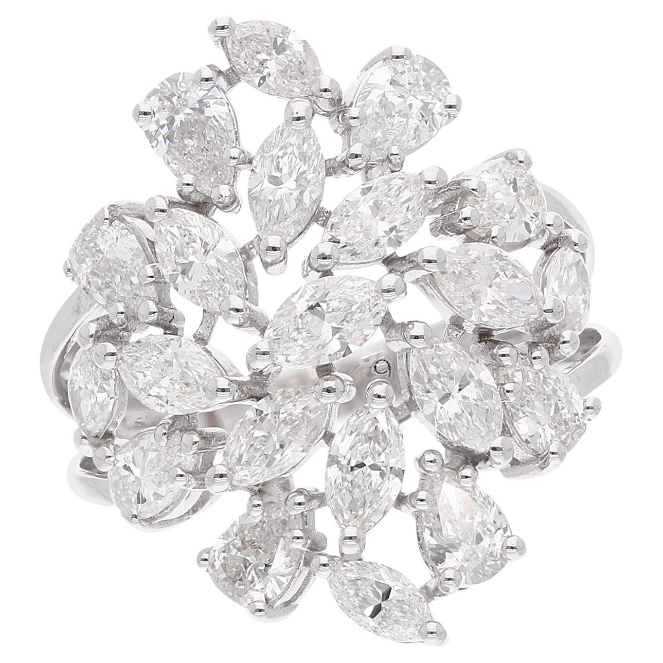 2,81 Carati SI/HI Marquise Pear Diamond Cluster Ring Gioielli in oro bianco 18 carati