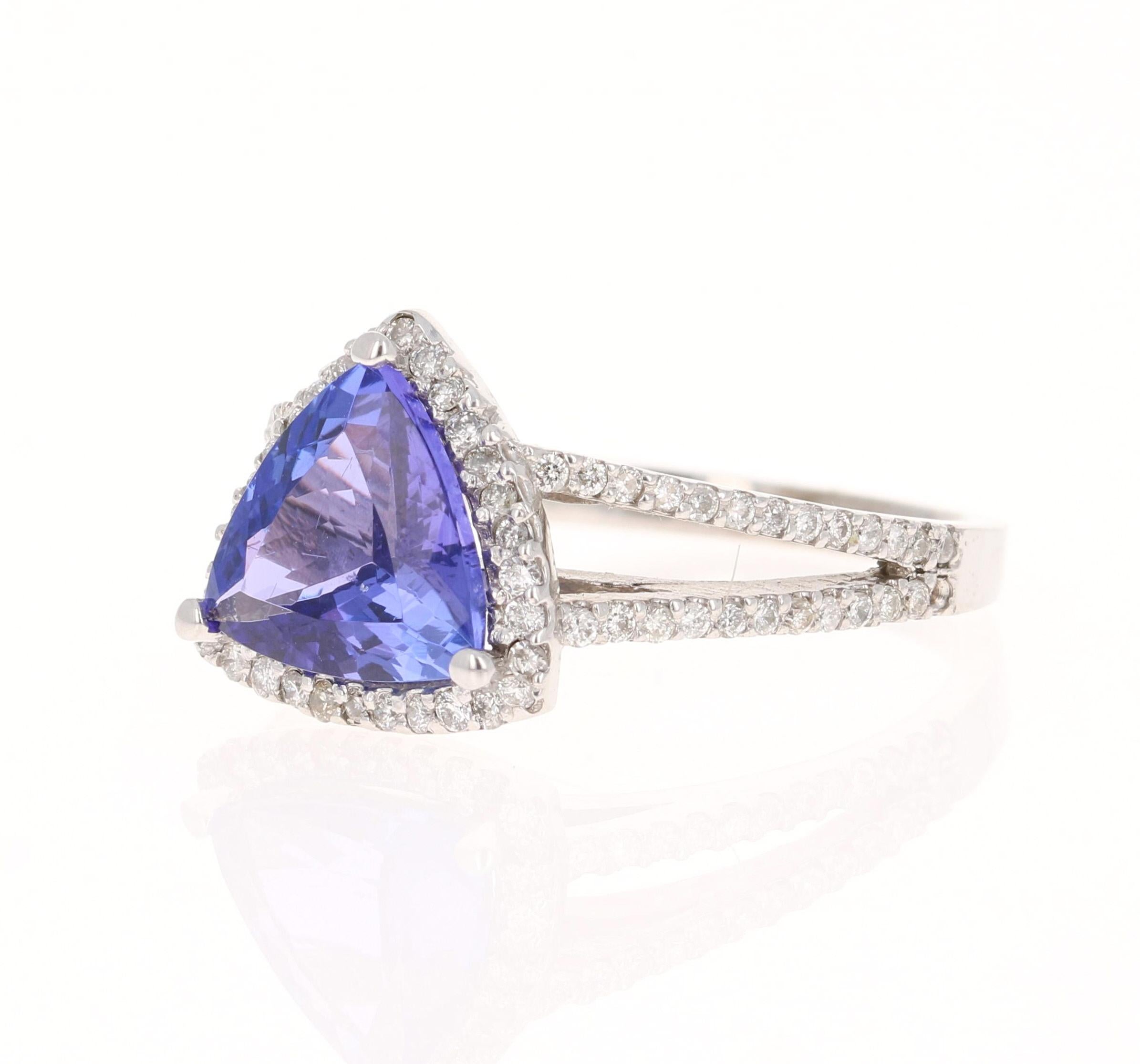 Contemporary 2.81 Carat Tanzanite Diamond White Gold Ring For Sale