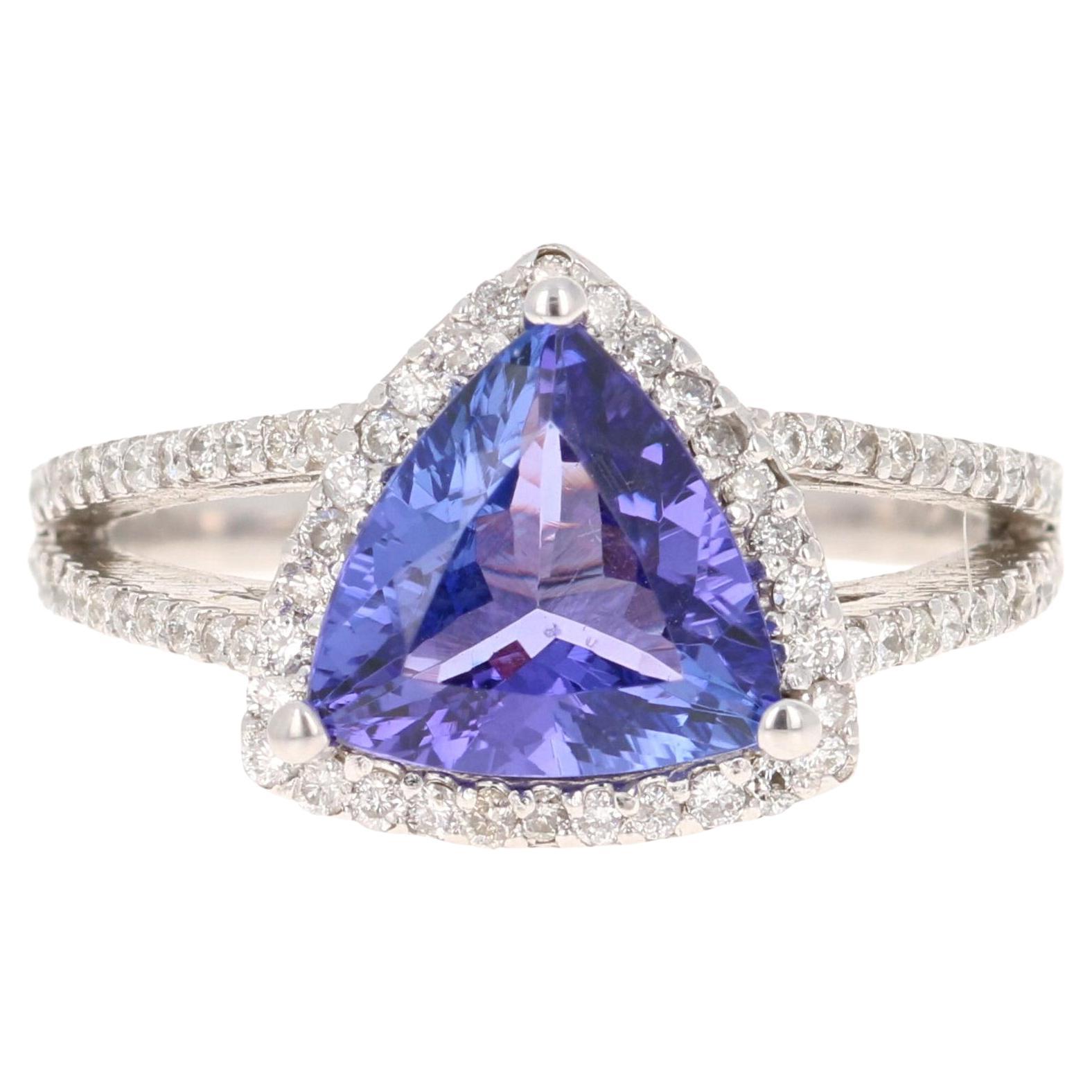 2.81 Carat Tanzanite Diamond White Gold Ring For Sale