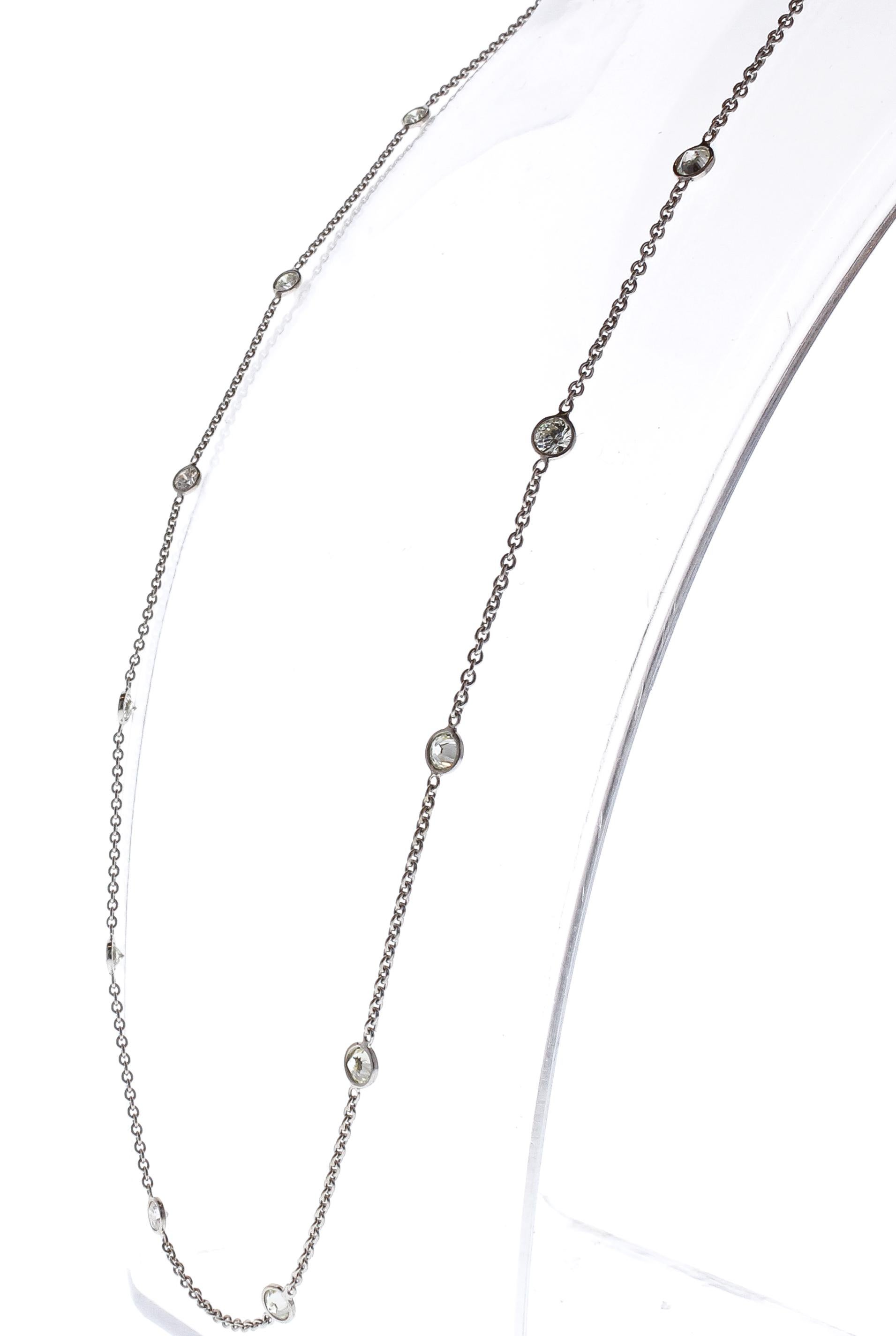 Contemporary 2.81 Carat Total Diamonds by the Yard Necklace in 14 Karat White Gold For Sale