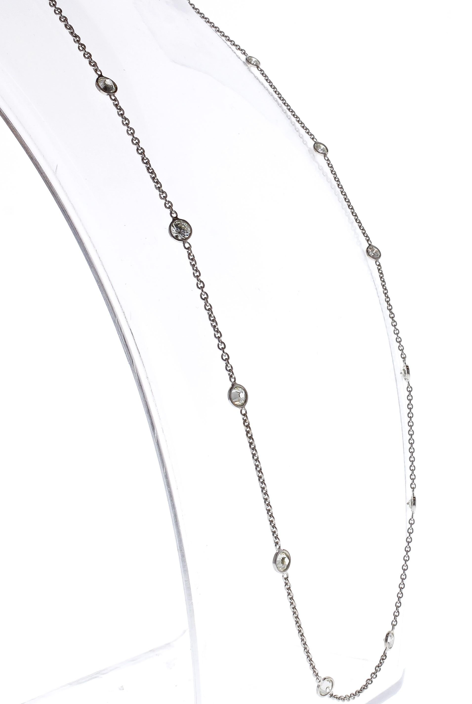 Round Cut 2.81 Carat Total Diamonds by the Yard Necklace in 14 Karat White Gold For Sale