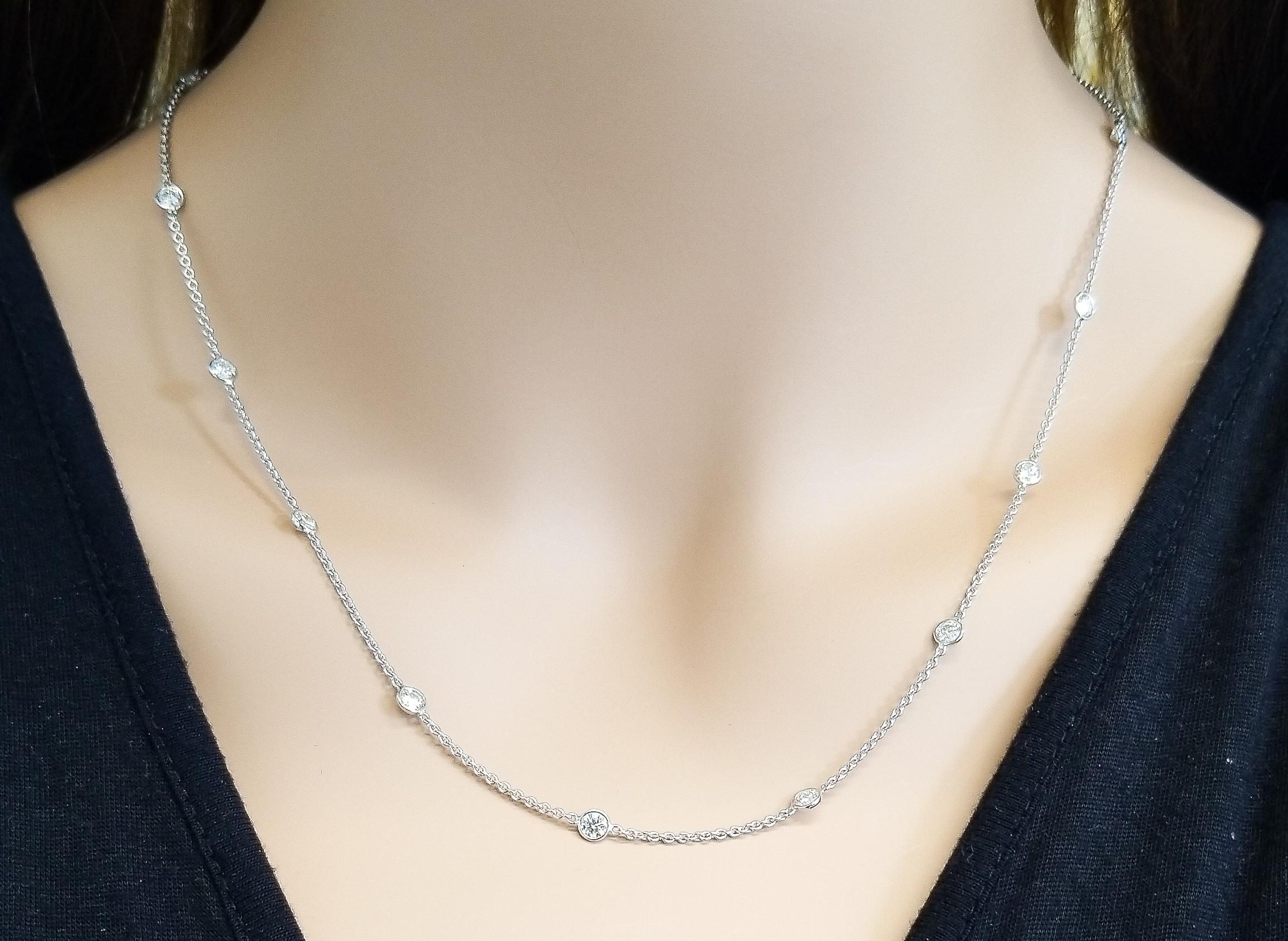 Women's or Men's 2.81 Carat Total Diamonds by the Yard Necklace in 14 Karat White Gold For Sale