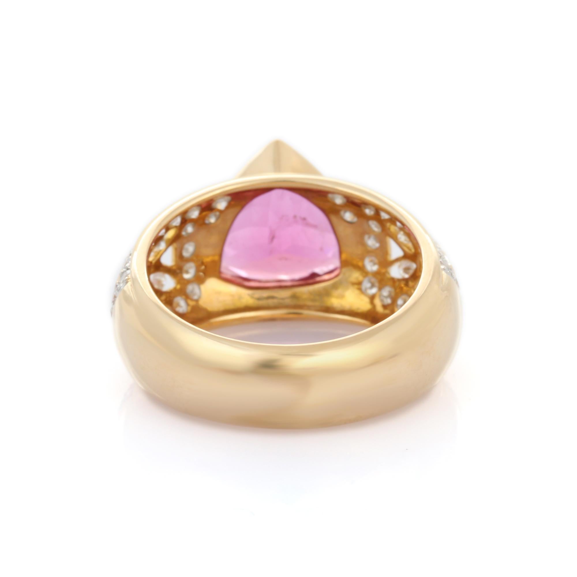 For Sale:  2.81 Carat Trillion cut Ruby Diamond Bridal Ring in 18K Yellow Gold  5