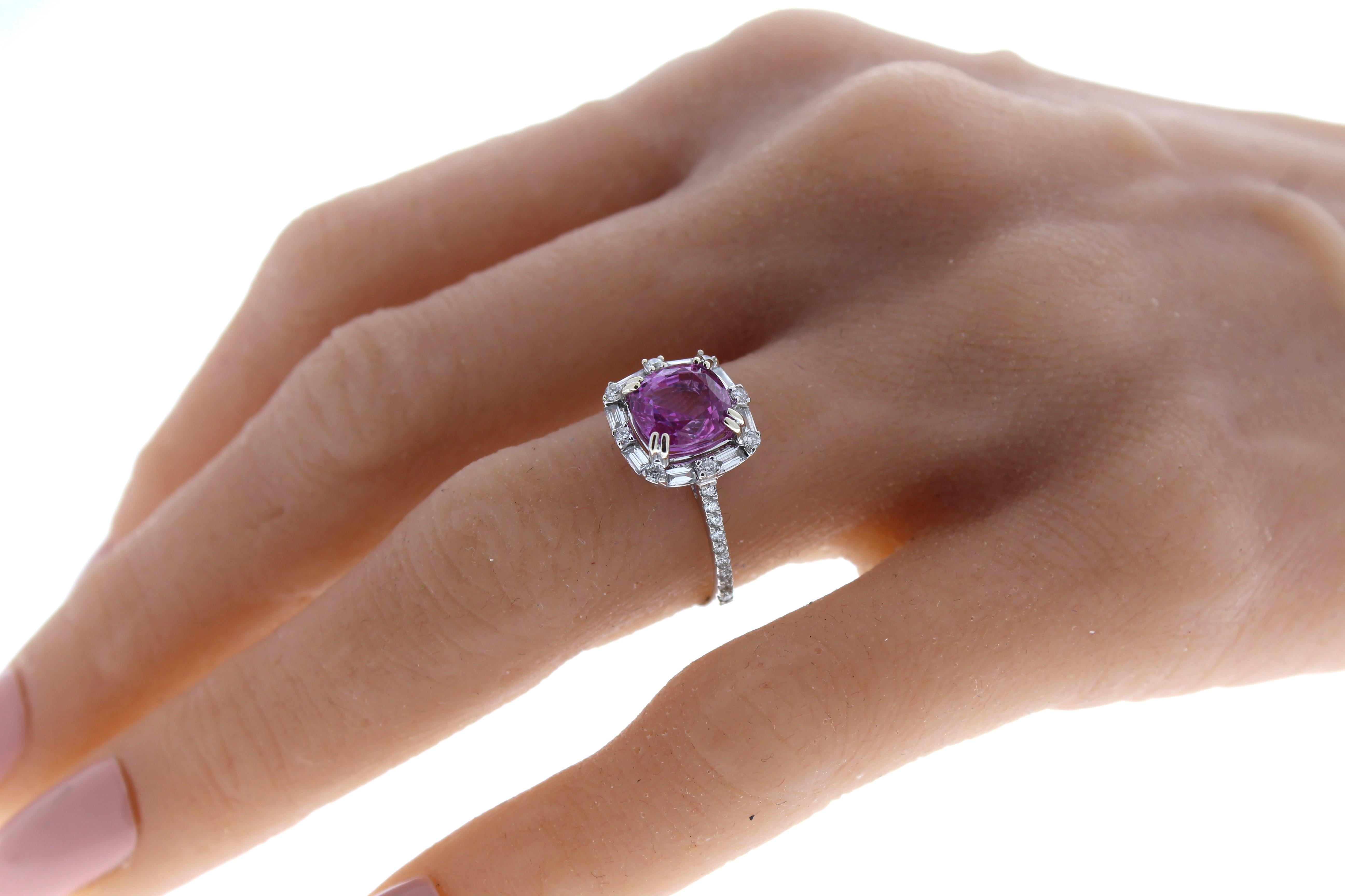 Uncut 2.81 Carat Weight Pink Sapphire & Round Diamond Fashion Ring in 14k White Gold  For Sale
