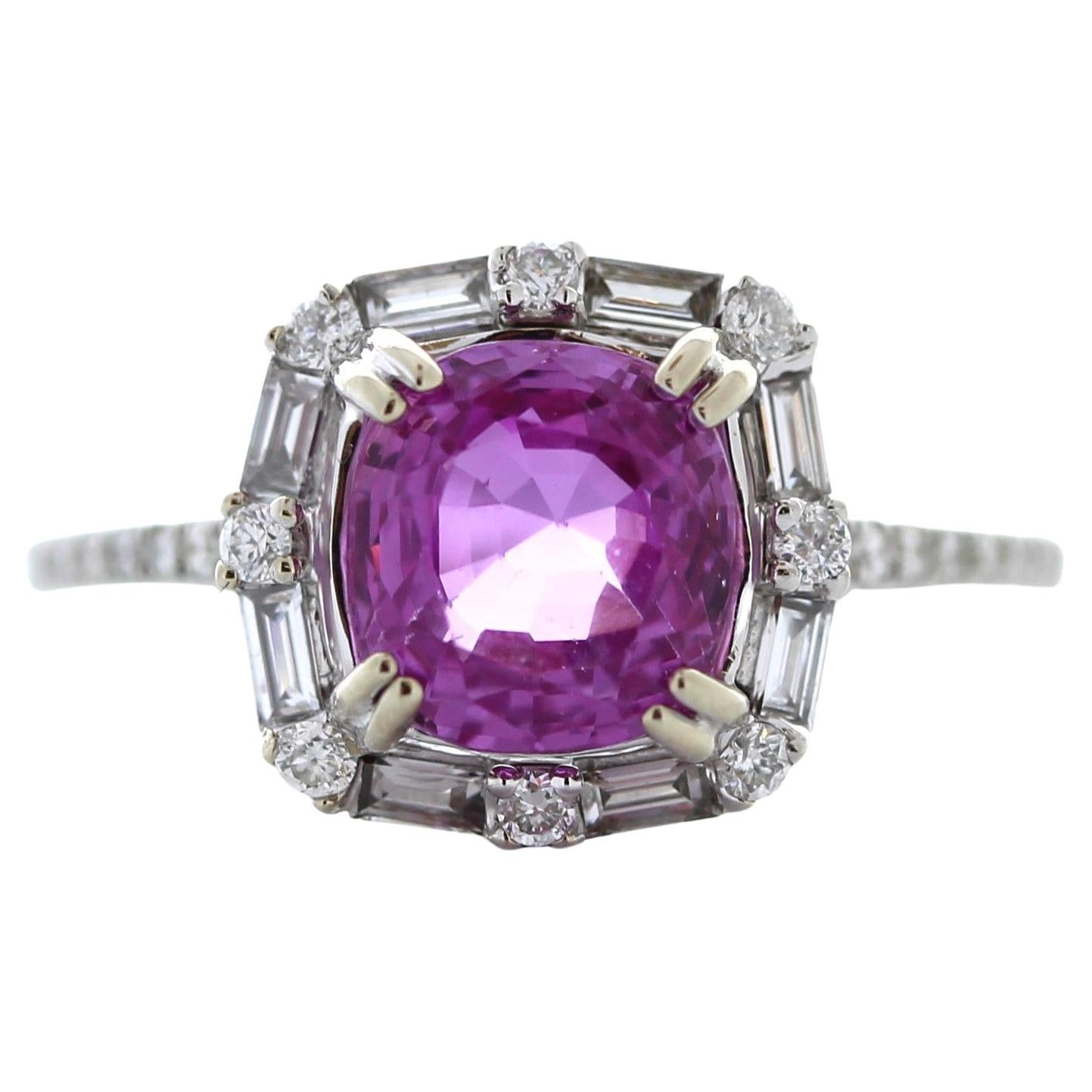 2.81 Carat Weight Pink Sapphire & Round Diamond Fashion Ring in 14k White Gold  For Sale