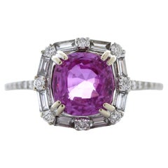 2.81 Carat Weight Pink Sapphire & Round Diamond Fashion Ring in 14k White Gold 