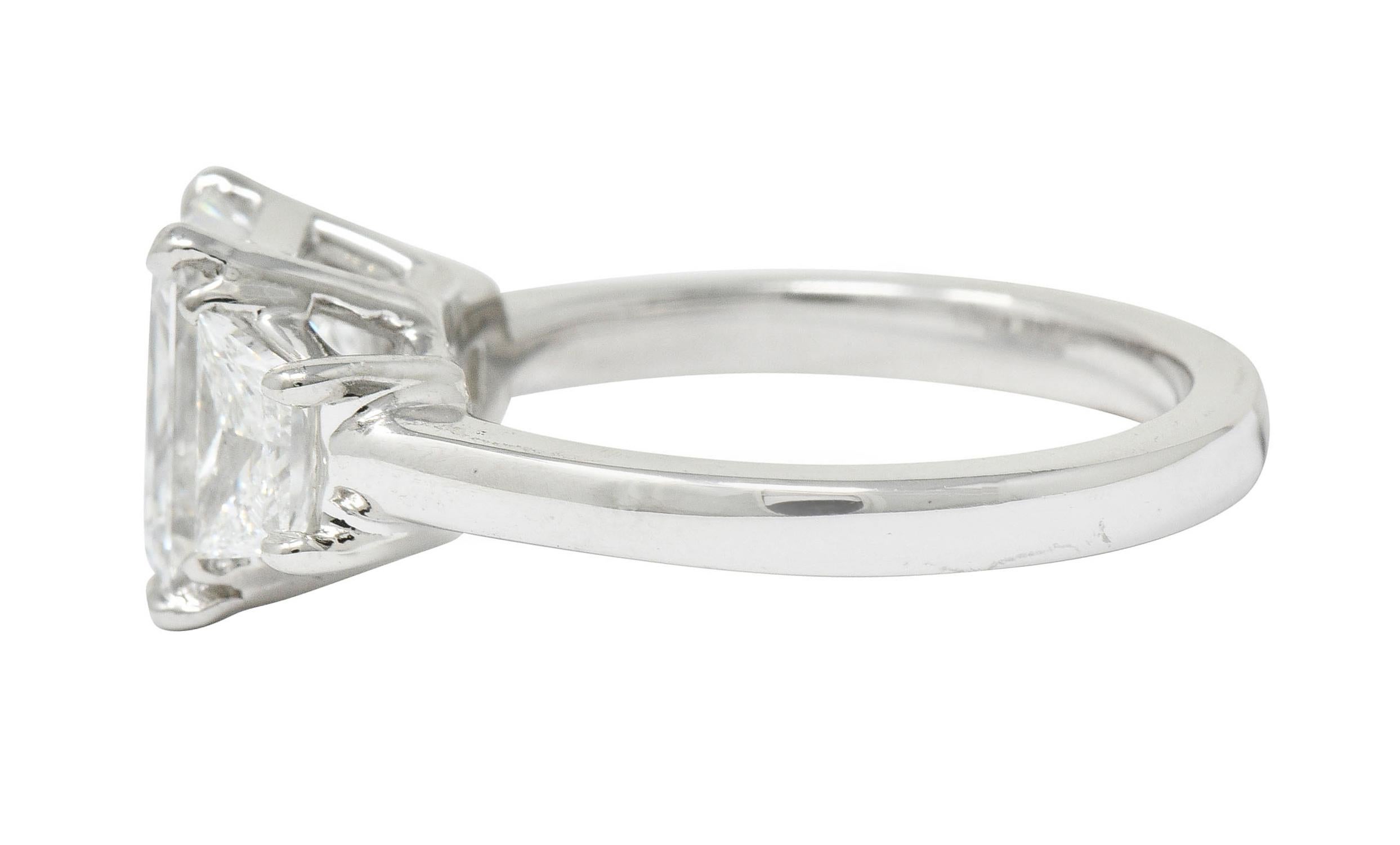 Women's or Men's 2.81 Carat Emerald Cut Diamond Platinum 3 Stone Engagement Ring GIA
