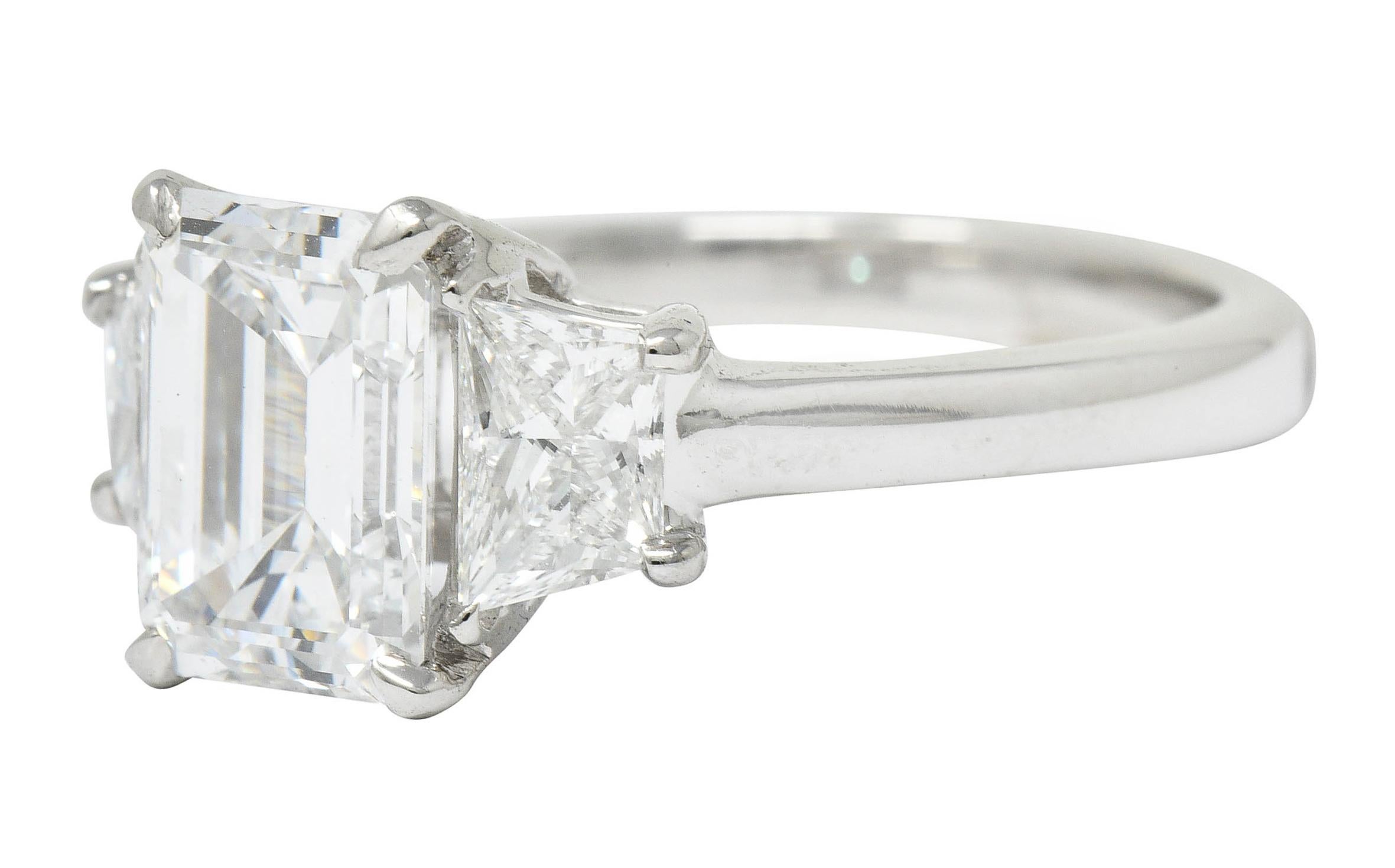2.81 Carat Emerald Cut Diamond Platinum 3 Stone Engagement Ring GIA 1