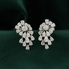 2.81 Ct Natural Pear Round Diamond Cluster Stud Earrings 18K White Gold Jewelry