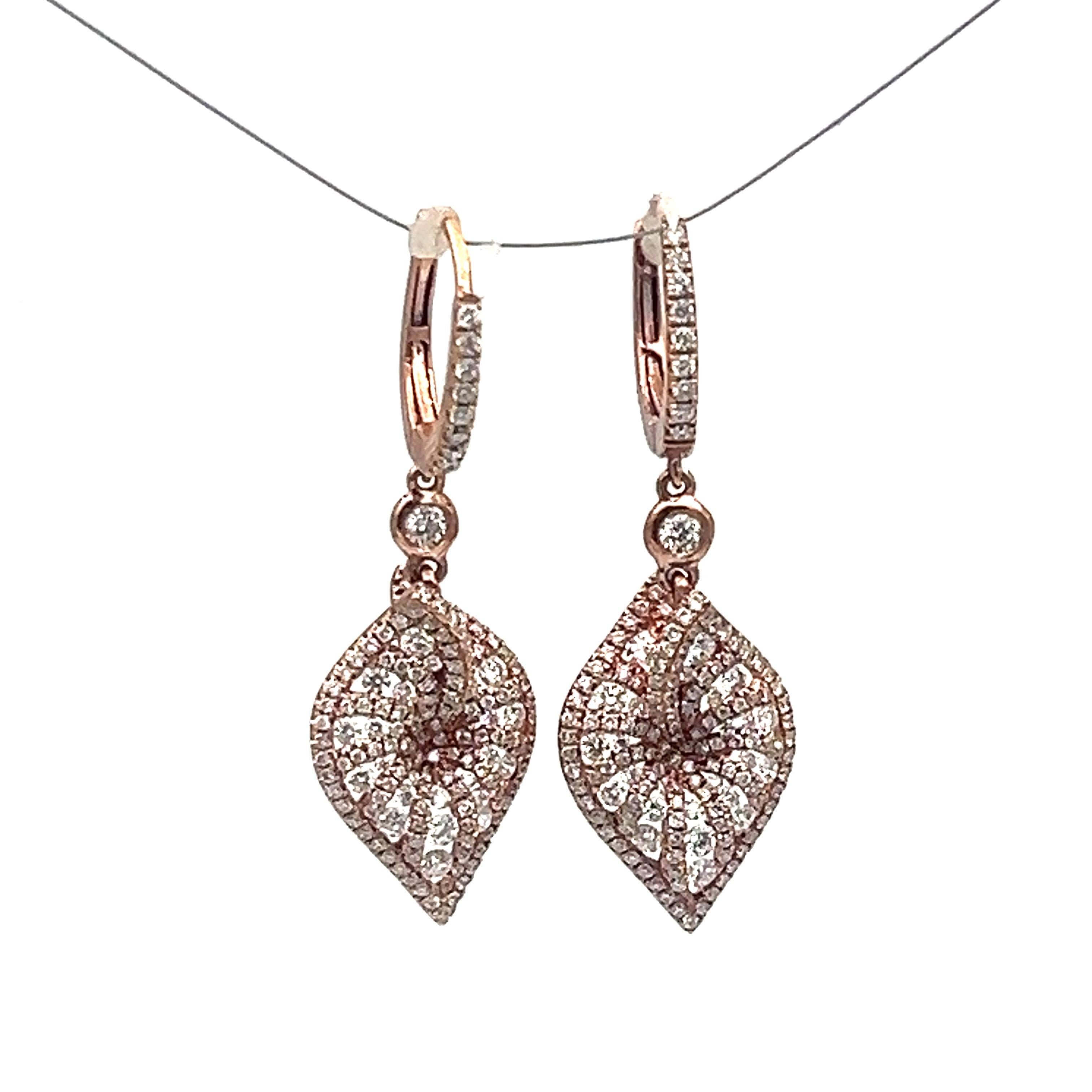2.81 ct Rose Gold Diamond Earrings In New Condition For Sale In Chicago, IL