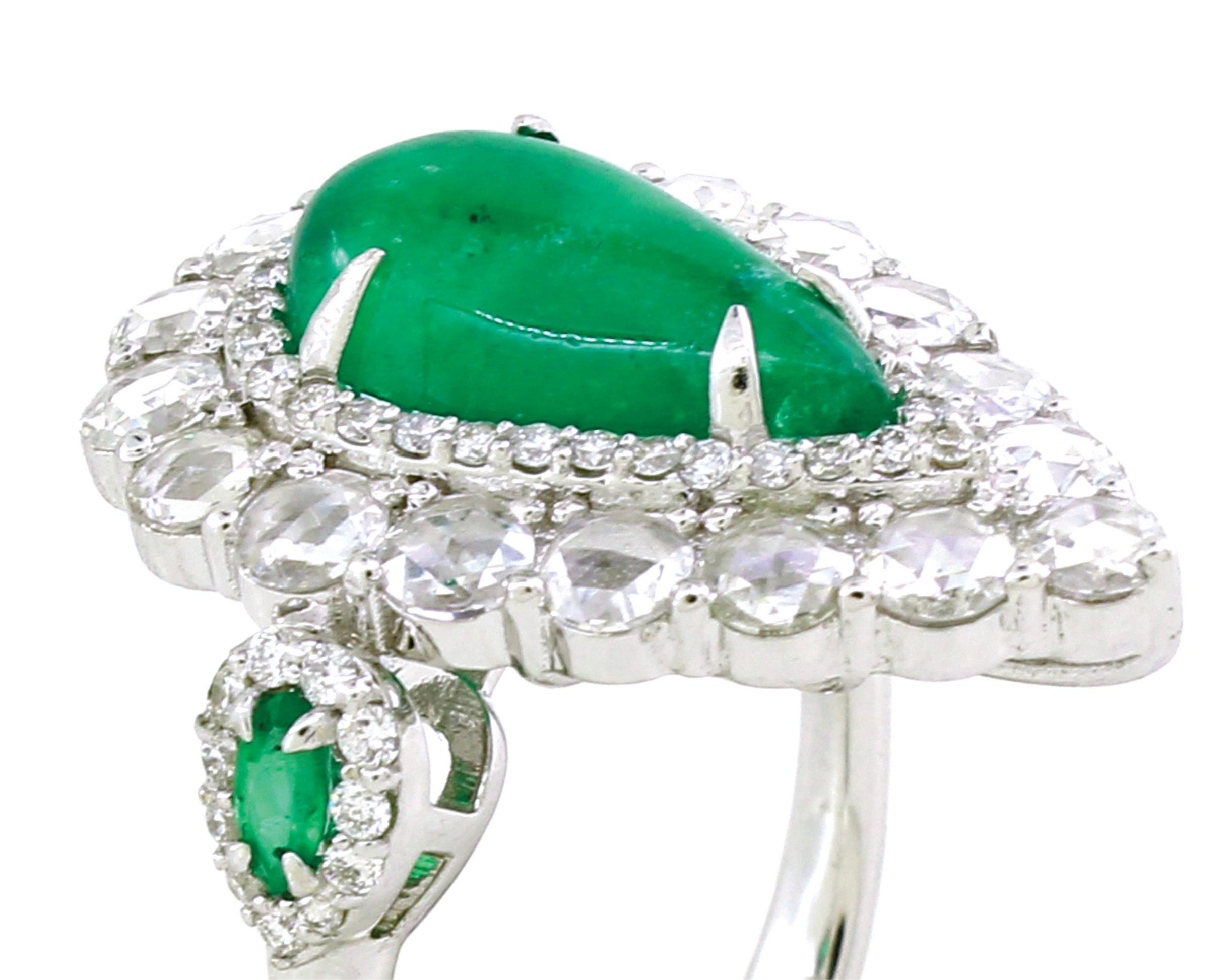 2.81 Karat Smaragd und 1,34 Karat Diamantring (Tropfenschliff) im Angebot