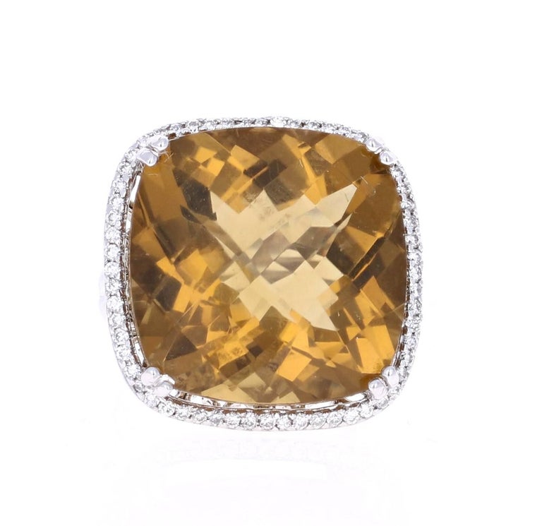 28.14 Carat Whiskey Quartz Diamond White Gold Cocktail Ring For Sale at 1stdibs