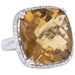 28,14 Karat Weißgold Cocktail-Ring mit Whiskey-Quarz und Diamant