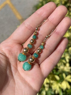 28.16tcw 14K Colombian Emerald Bead Dangle Earrings Statement Emerald Bead