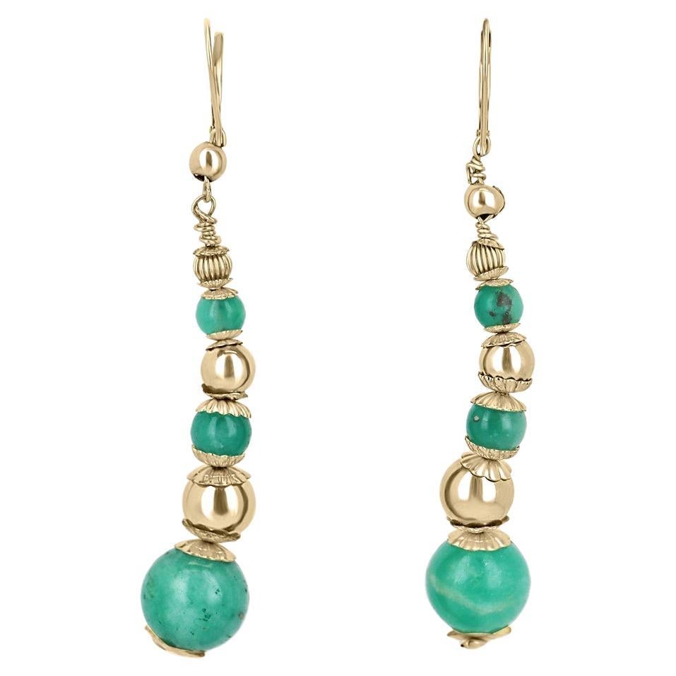 28.16tcw 14K Colombian Emerald Bead Dangle Earrings Statement Emerald Bead