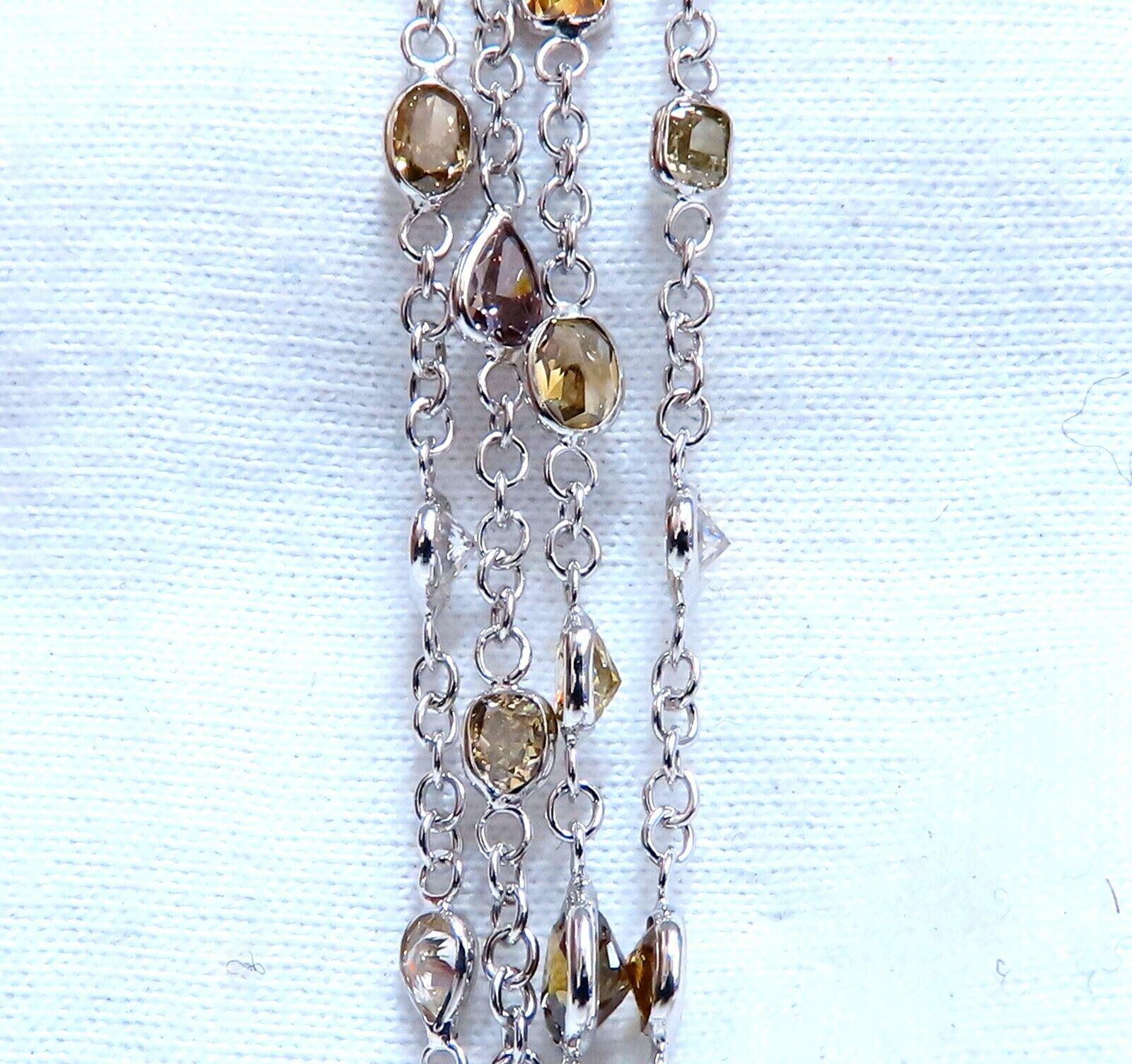 28.18ct Natural Multicolored Fancy Colored Diamonds Yard Necklace 18kt 3 Strand In New Condition For Sale In New York, NY