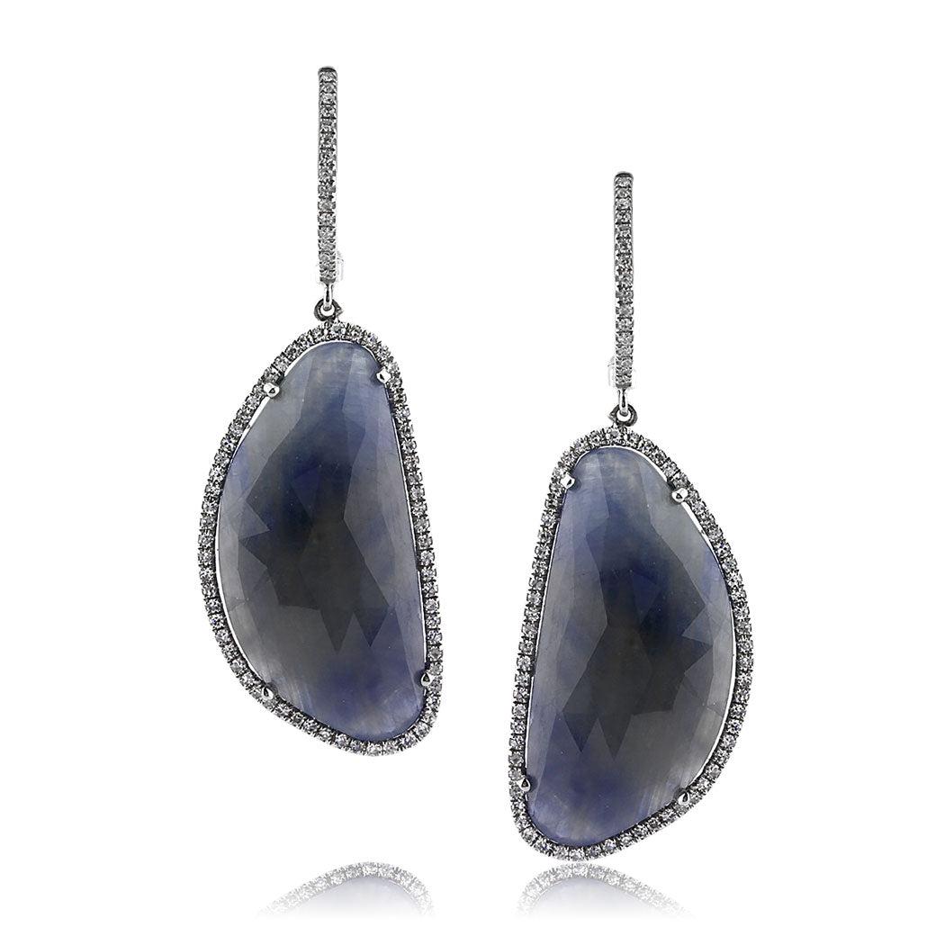 28.18ct Sapphire and Round Brilliant Cut Diamond Dangle Earrings For Sale