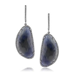 28.18ct Sapphire and Round Brilliant Cut Diamond Dangle Earrings