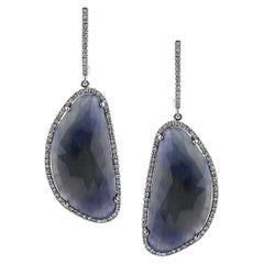 28.18ct Sapphire and Round Brilliant Cut Diamond Dangle Earrings