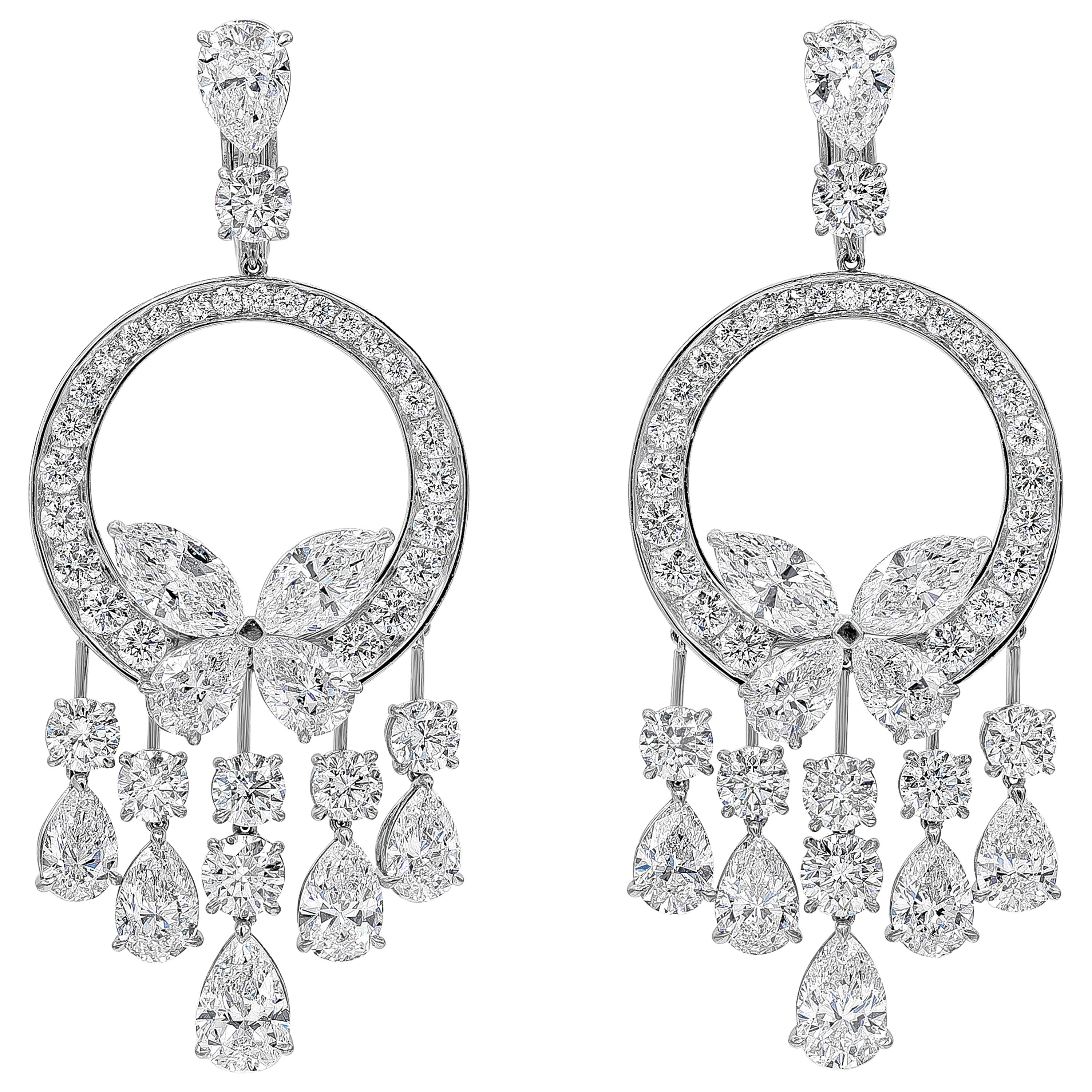 28.19 Carat Total Mixed Cut Diamond Open Work Chandelier Earrings in Platinum