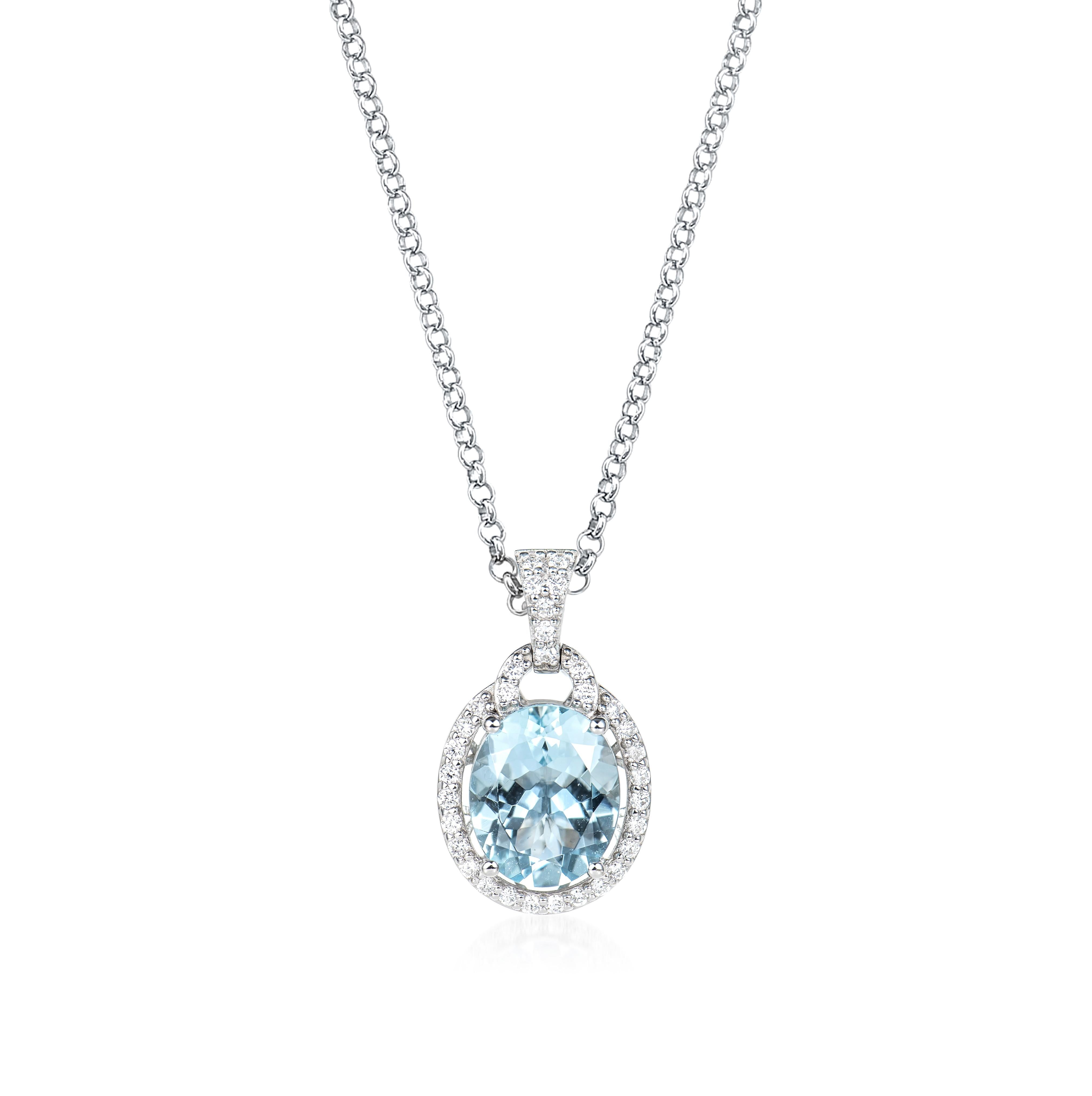 This collection features an array of aquamarines with an icy blue hue that is as cool as it gets! Accented with White Diamonds these Pendant are made in white gold and present a classic yet elegant look. 

Aquamarine Pendant in 18Karat White Gold