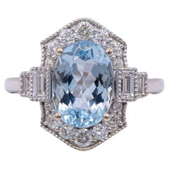 2.81ct Aquamarine Ring w Natural Diamonds in Solid 14K White Gold Oval 11x7.5mm