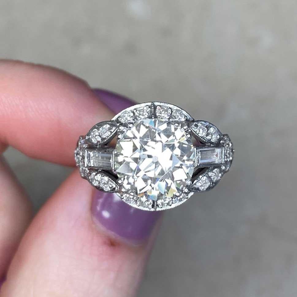 2.81ct Old European Cut Diamond Engagement Ring, Diamond Halo, Platinum For Sale 5