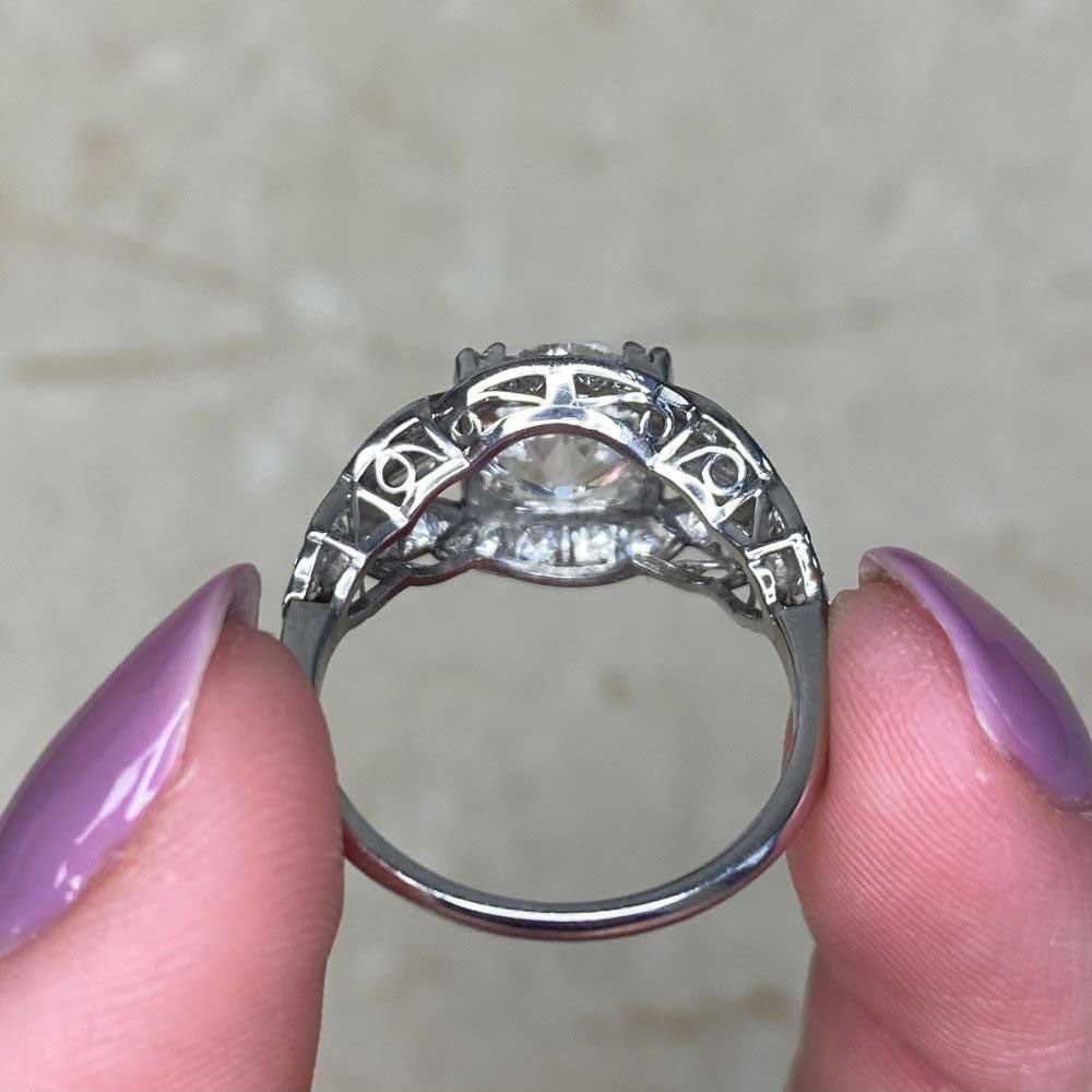 2.81ct Old European Cut Diamond Engagement Ring, Diamond Halo, Platinum For Sale 6