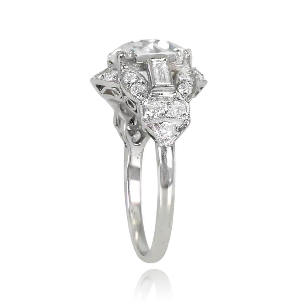 Art Deco 2.81ct Old European Cut Diamond Engagement Ring, Diamond Halo, Platinum For Sale
