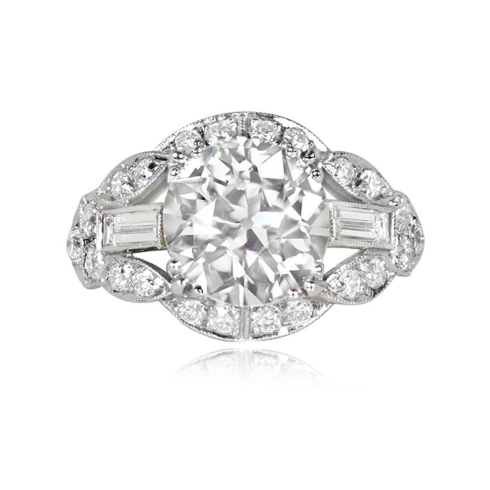 2.81ct Old European Cut Diamond Engagement Ring, Diamond Halo, Platinum In Excellent Condition For Sale In New York, NY