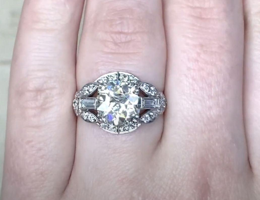 Women's 2.81ct Old European Cut Diamond Engagement Ring, Diamond Halo, Platinum For Sale