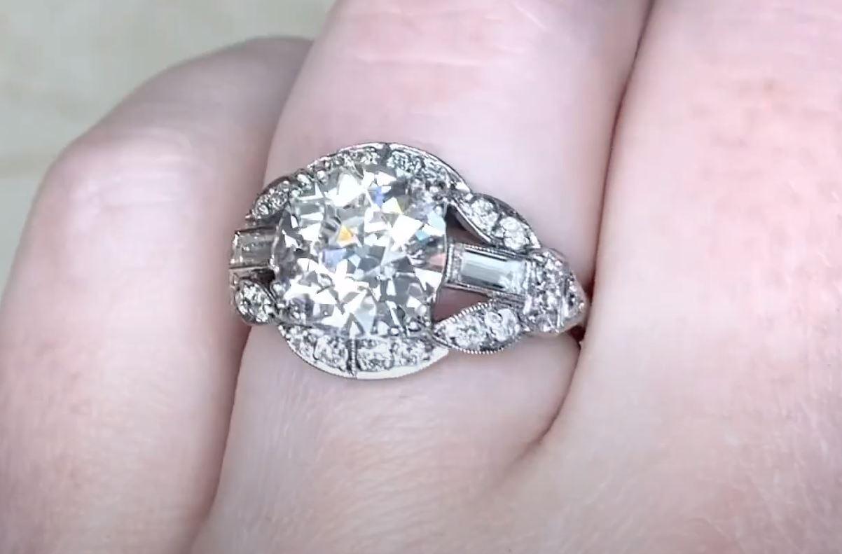2.81ct Old European Cut Diamond Engagement Ring, Diamond Halo, Platinum For Sale 2