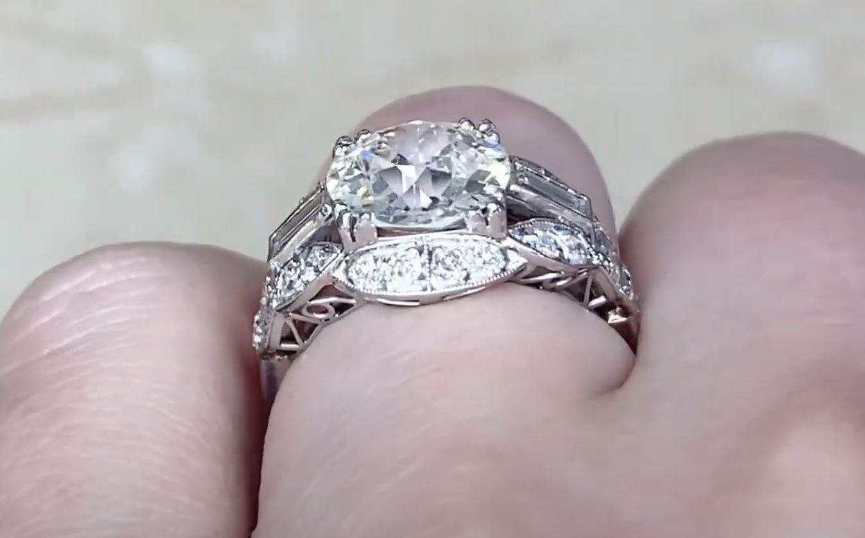 2.81ct Old European Cut Diamond Engagement Ring, Diamond Halo, Platinum For Sale 3