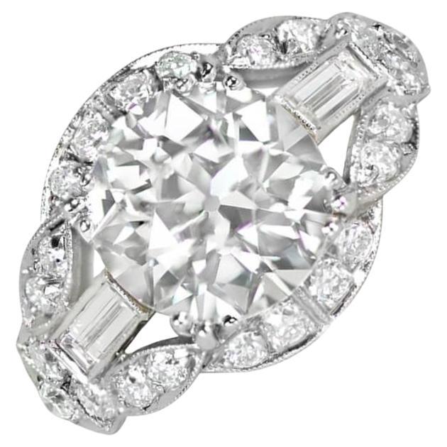 2.81ct Old European Cut Diamond Engagement Ring, Diamond Halo, Platinum